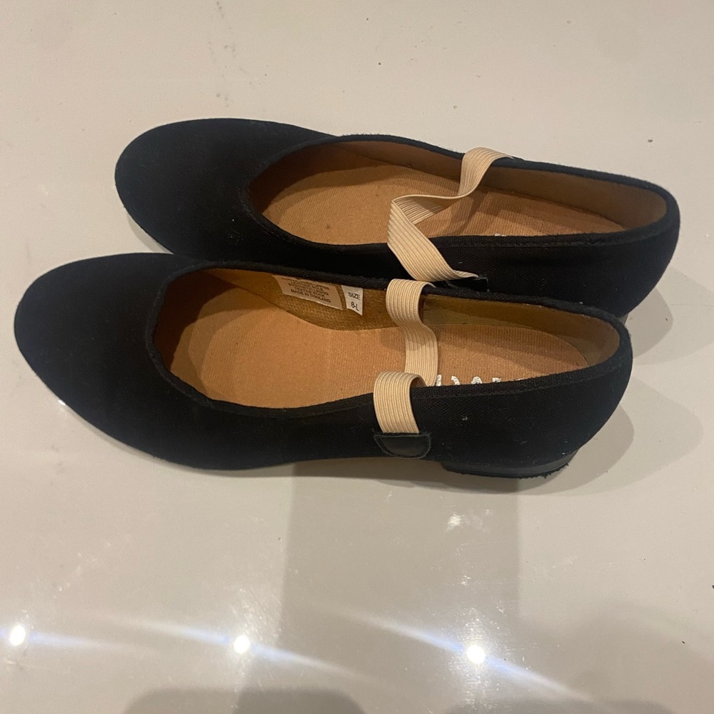 Black character ballet dance shoes, size 8.5